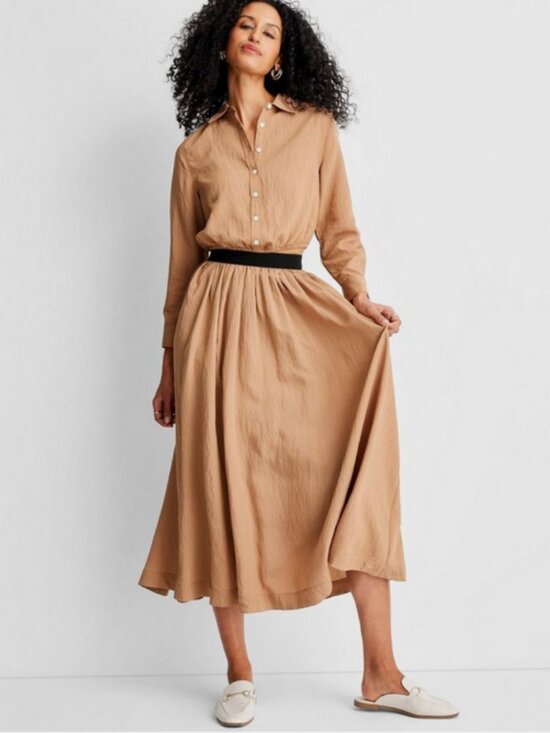 Future Collective Dresses & Skirts - High-Rise Full Lining Midi A-Line Skirt -Future Collective Brown Stripe XS